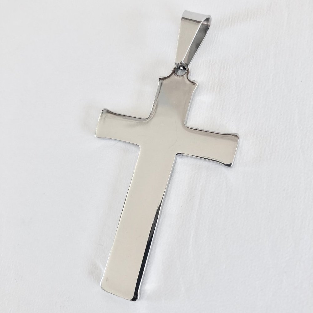 Polished stainless cross pendant w/ chain